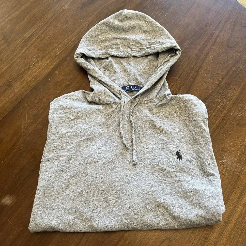 Polo Ralph Lauren Hoodie Shirt Mens M Gray Long Sleeve Lightweight